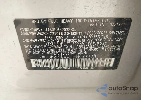 2014 Subaru Forester 2.5I из США, поврежденный, VIN JF2SJAAC5EH477778